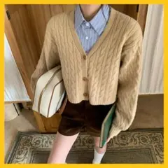 ケーブル編み Vネック ニット カーディガン