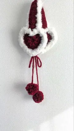 あ*様 【モチーフ編みイヤーマフ】ハート② ワインレッド×ホワイト