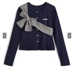 【最終値下げ】grl ギンガムチェック柄リボンドッキングカーディガン