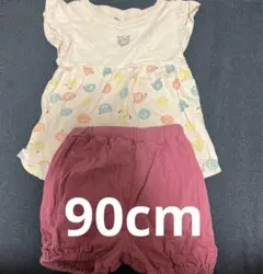 90cm 猫柄犬柄　ドット　Tシャツ　チュニック　ラズベリーピンク　半ズボン