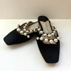 JIMMY CHOO パール付きフラットシューズ ブラック
