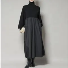 ナノユニバース 異素材コンビドッキングタートルワンピース ブラック 黒　ロング丈