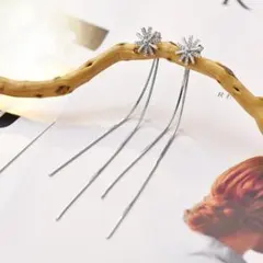 スタッドピアス シルバー925 ジルコニア シルバー チェーン【PN7669】