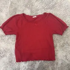 赤いリブ編み半袖Tシャツのサムネイル