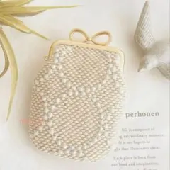 ミナペルホネン タンバリンハンドメイドポーチがま口カードポーチbeige