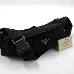 美品希少✨プラダ ウエストポーチ ボディバッグ ナイロン 三角ロゴ 黒 白タグ 中古】良品 PRADA プラダ 三角ロゴ プレート ナイロン ウエスト