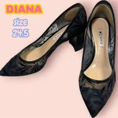 【DIANA】ダイアナ レース刺繍パンプス 24.5 ポインテッドトゥ シアー