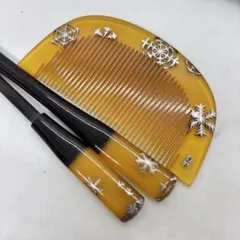 051201呉山アンティーク　本鼈甲白甲　象嵌　雪結晶　櫛笄　かんざし　WG18