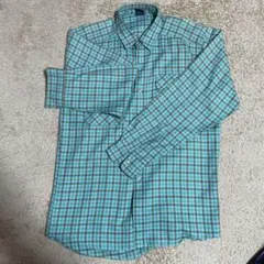 水色と茶色のチェック柄長袖シャツ