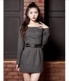 ダーリッチ ダブルベルトストライプミニワンピース