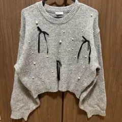 パールリボン付きニット