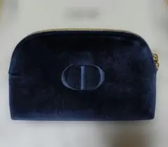 ディオールDior　CD 刺繍ロゴ 　ベルベットポーチ 　ネイビー