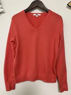 UNIQLOウォッシャブルコットンVネックセーター長袖コーラルピンク ほぼ未使用