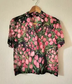 半袖 チューリップ柄 シフォンシャツ