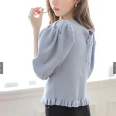 バックリボンパフスリーブニットトップス[rut574]黒M