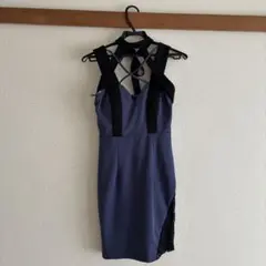 ダークブルー タイトフィットドレス クロスバック