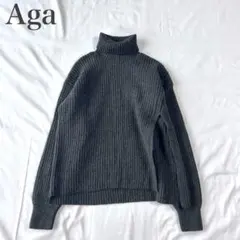 アーガ aga 美品 肉厚 スリットデザイン タートルネック 長袖ニット ワイド