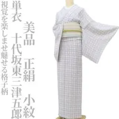 美品 単衣 十代坂東三津五郎 着物“視覚を楽しませ、魅せる格子柄”小紋 R+7