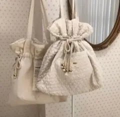 RiLi 6WAY キルティング　巾着 トートバッグ　リバーシブル　ホワイト