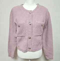 【新品】GRL ゴールドボタン ショート丈ニットカーデ ピンク F 秋冬
