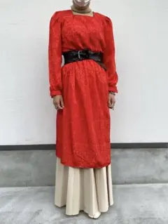 古着 アンティーク ビンテージ 70s シンプル レッド 長袖 ワンピース