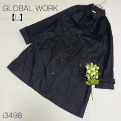 グローバルワーク シャツワンピース 100% トレンチコート　ブラック【L】