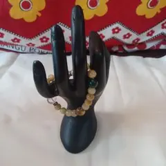 ❤️オリジナルデザイン❤️龍神彫刻入り 天然石ブレスレット ベージュ グリーン