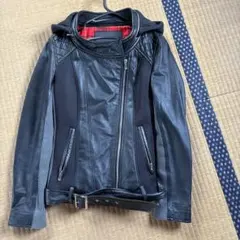 ダブルスタンダード ライダースジャケット ラムレザー 羊革 裏地総柄 黒