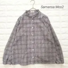 Samansa Mos2 サマンサモスモス フリル襟チェックブラウス F