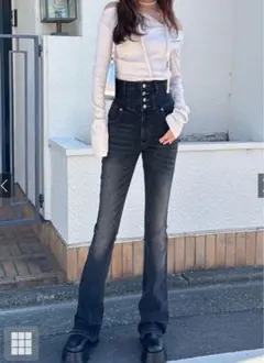 ハイウエストストレッチフレアデニムパンツ cu531