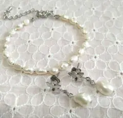 淡水パール　ピアス＆ブレスレット　ハンドメイド