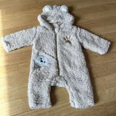 ベージュ フリースロンパース クマ耳付き