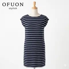 OFUON stylish ボーダー フレンチスリーブ ニットワンピース 38のサムネイル