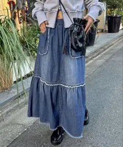 CIAOPANIC フリンジデニムティアードスカート