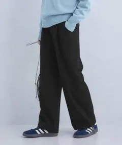 グリーンレーベルリラクシング オルマイ ウラキモウ ワイド パンツ ブラック