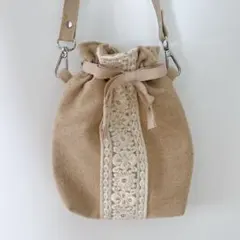 ハンドメイド インド刺繍 巾着バッグ ショルダーバッグ
