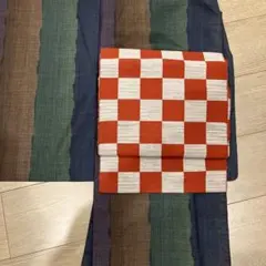 紬多色ストライプ着物とチェック名古屋帯　セット