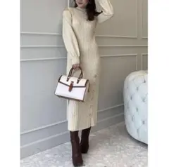 エイミーイストワール オープンショルダーリブニットワンピース ホワイト