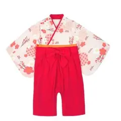 袴ロンパース 和装 女の子 花柄 赤 お食い初め 初節句 ひな祭り お正月ベビー