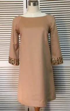 スコットクラブ購入◆フレア袖ビジューウール美ラインワンピースキャメル◆パーティー