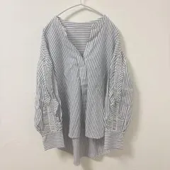 Lallia Mu フレアスリーブ ストライプシャツ 38 ラリアムー - メルカリ
