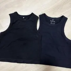 H&Mリブ編み 黒タンクトップ 2枚セット