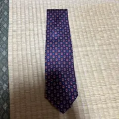 幾何学模様 シルクネクタイ ネイビー・レッド
