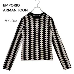EMPORIO ARMANI ICON カシミヤ混 総柄ニット 40 黒ベージュのサムネイル