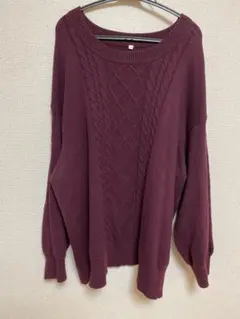 ニット 長袖セーター バーガンディ色