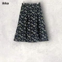 イッカ　フレアスカート　花柄　ひざ丈　M ネイビー　フェミニンのサムネイル