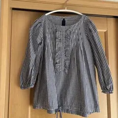 オールドイングランド ギンガムチェック フリルブラウス 7分袖