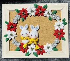 クリスマスリースとうさぎのフォトフレーム