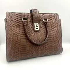 パイソンレザー ヘビ革 ビジネスバッグ ラウンドファスナー 自立 トートバッグ