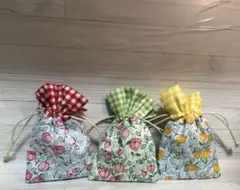 ぷっくりミニ巾着 お花柄3点セット